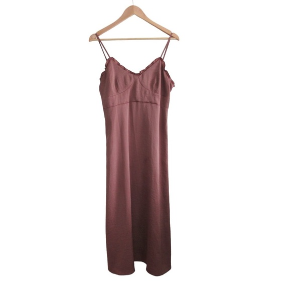 Line & Dot Dresses & Skirts - Line Dot Brown Midi Slip Dress Medium Spaghetti Strap Party Cocktail Classic Y2K